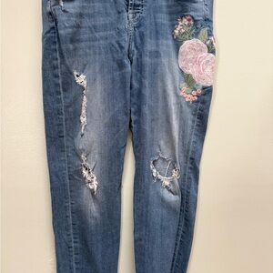 7 For All Mankind Skinny Jeans Women’s Floral Embroidered Distressed Raw Hem